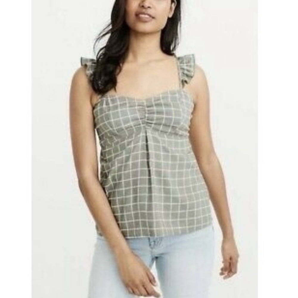 Abercrombie & Fitch Plaid Ruffle Strap Babydoll Tank